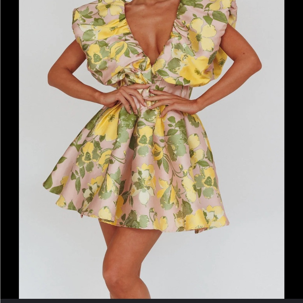 Selfie Leslie Yellow and Green Floral Mini Dress